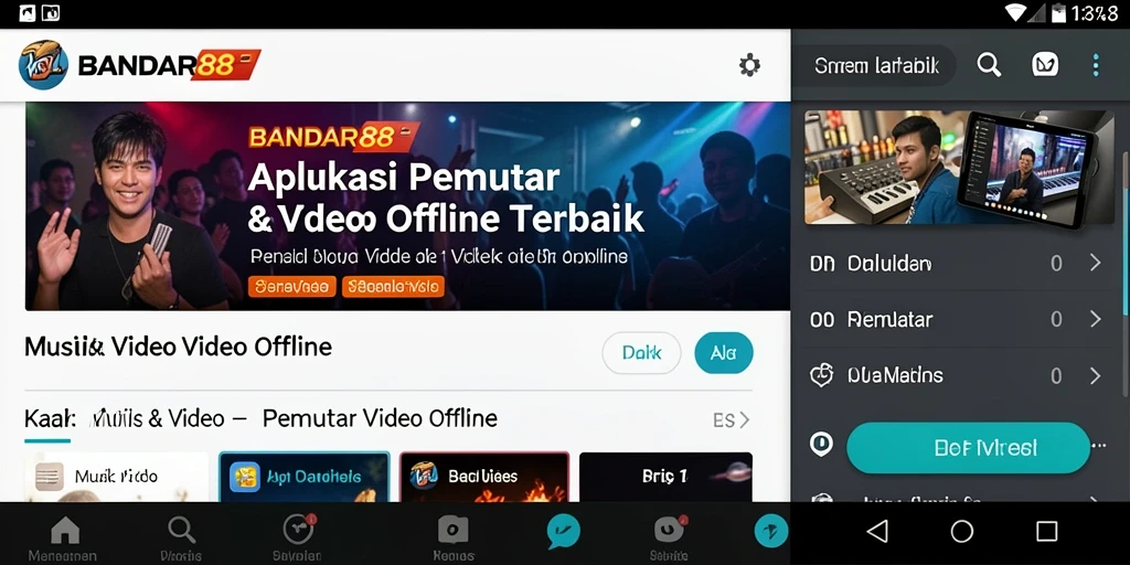 Antarmuka utama BANDAR88 dengan fitur pemutar video offline.