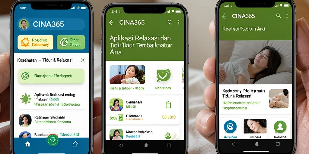 Tampilan antarmuka CINA365 yang menenangkan untuk Tidur & Relaksasi.
