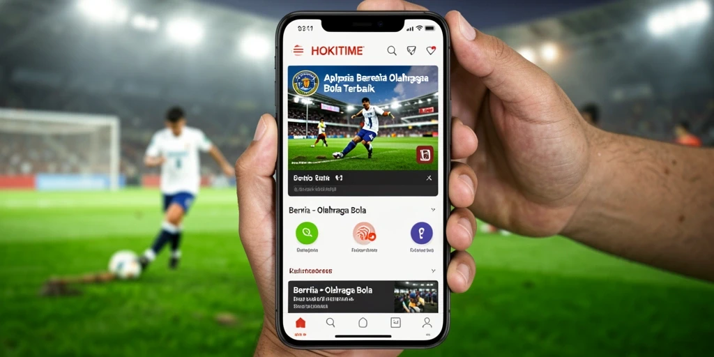 Antarmuka HOKITIME menampilkan berita dan hasil pertandingan olahraga bola.