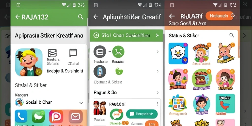 Antarmuka RAJA132 menampilkan berbagai stiker menarik untuk pengalaman chatting.